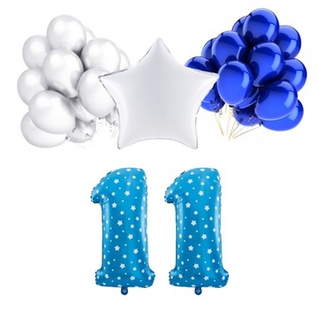 ZESTAW BALONY 11 URODZINY NIEBIESKI CHABROWY PERŁOWE 11 ROCZNICA ŚLUBU