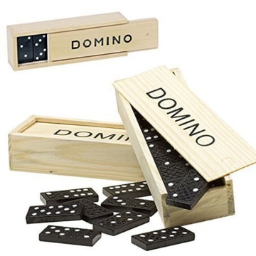 DOMINO DREWNIANE KLOCKI GRA RODZINNA + PUDEŁKO
