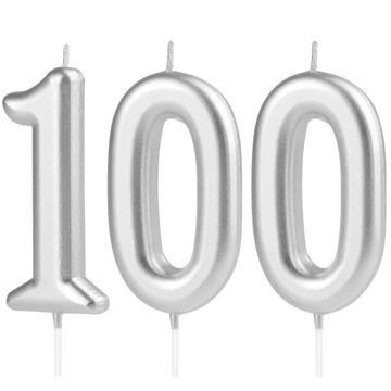 ŚWIECZKI URODZINOWE NA TORT 100 STO LAT SETKA CYFRY DŁUGIE SREBRNE