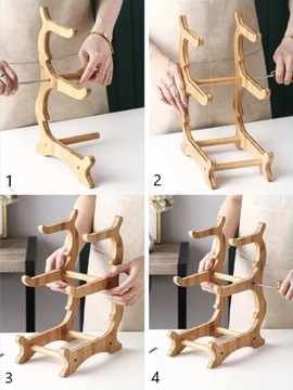 БАМБУКОВАЯ ПОДСТАВКА ДЛЯ ФРУКТОВ, 2-СТУПЕНЧАТАЯ ТАРЕЛКА, 3 ЧАШКИ, ПОДДОН, КУХОННЫЙ ОРГАНАЙЗЕР