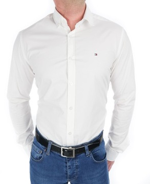 KOSZULA TOMMY HILFIGER SLIM FIT DOPASOWANA KLASYCZNA GŁADKA BIAŁA S