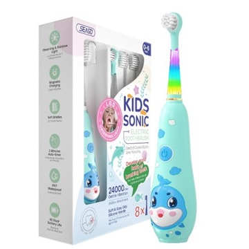 SZCZOTECZKA SONICZNA DO ZĘBÓW DLA DZIECI ŁADOWANIE MAGNETYCZNE KOLOROWE LED