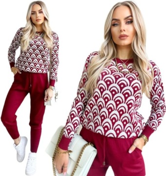 DRES DAMSKI KOMPLET dzianinowy wzorzysty modny stylowy