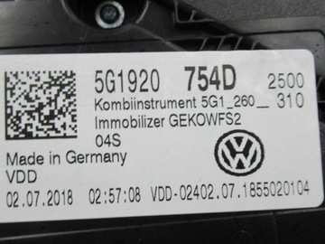 VW GOLF VII GTE LICZNIK ZEGARY EUROPA 5G1920754D 5G1920754D