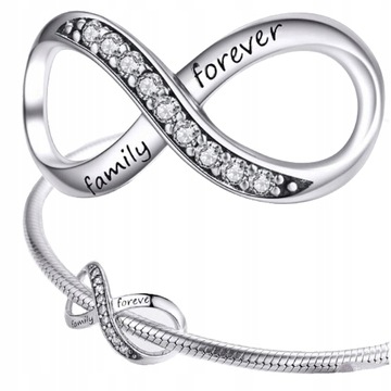 CHARMS srebro 925 FOREVER FAMILY koralik zawieszka NIESKOŃCZONOŚĆ CYRKONIE