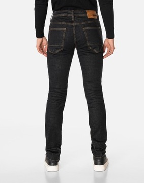 Czarne Spodnie Jeansy Rurki Męskie Texasy Dżinsy dla Wysokich SM666 W30 L36