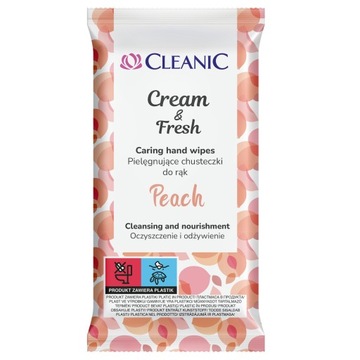 Cleanic Cream&Fresh Peach Pielęgnujące chusteczki do rąk, 15 szt.