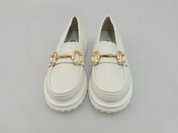 МОКАСИНЫ-ТУФЛИ ДЛЯ ДЕВОЧЕК, белые, С ПРЯЖКОЙ, экокожа 32