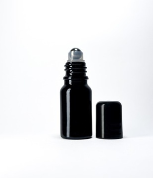 Butelka szklana 10 ml czarna z nakrętką czarną roll-on z kulką stalową