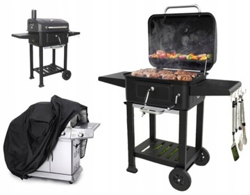 DUŻY GRILL OGRODOWY WĘGLOWY POPIELNIK + POKROWIEC