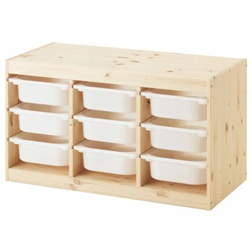 IKEA TROFAST regał SOSNA + 9 pojemników na zabawki