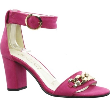 Sandały damskie zamszowe w kolorze fuksji różowe na obcasie ROZ. 38