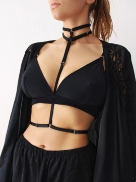 CZARNY CHOKER BODY HARNESS NA CIAŁO UPRZĄŻ OneSize