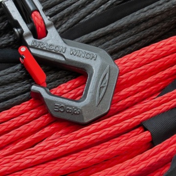 Dragon Winch Синтетический трос 20м 9мм с крюком для лебедки | Красный