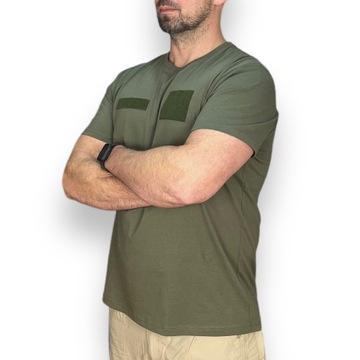 Bawełniana koszulka wojskowa z rzepami militarny zielony khaki t-shirt