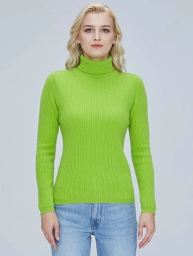 SWETER WEŁNIANY 100% WEŁNA MERINO PRĄŻKI LIMONKA