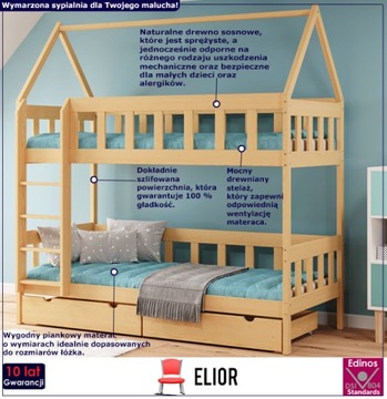 DZIECIĘCE PIĘTROWE ŁÓŻKO DOMEK 2-OSOBOWE SZUFLADY