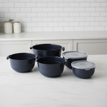 Miski kuchenne plastikowe z pokrywką durszlak zestaw misek komplet