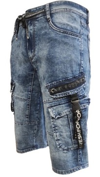 Spodenki Męskie Jeansowe Bojówki Krótkie Spodnie Jeans W38