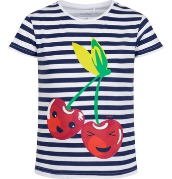 Bluzka T-shirt dla dziewczynki Bawełna 134 w paski Wisienki Endo