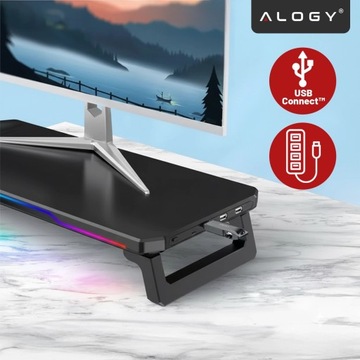 PODSTAWKA POD MONITOR LAPTOP HUB USB USB-C PÓŁKA NADSTAWKA OŚWIETLENIE RGB