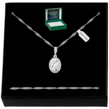 SREBRNY ŁAŃCUSZEK NASZYJNIK MEDALIK MATKA BOSKA 925 KOMUNIA CHRZEST GRAWER