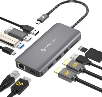 Hub USB 11w1 NOVOO RM11 Pro USB 3 4K HDMI & DP PD port 100W SD + TF ether
