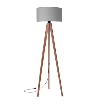 LAMPA STOJĄCA PODŁOGOWA TRÓJNÓG DREWNIANY ABAŻUR