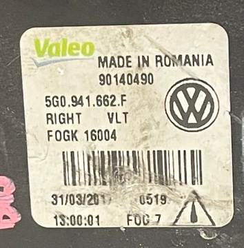 HALOGEN PRAVÝ VW GOLF VII FACELIFT 5G0941662F