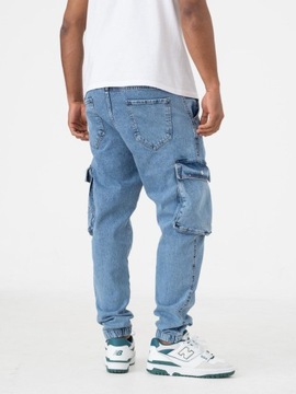 SPODNIE JEANSOWE JOGGER CARGO Wygodne Modne Jasne Niebieskie i8 31