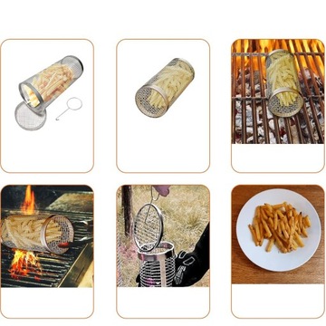 KOSZYK DO GRILLOWANIA WARZYW ROLKA NA GRILL OBROTOWA SIATKA RUSZT 20X9CM