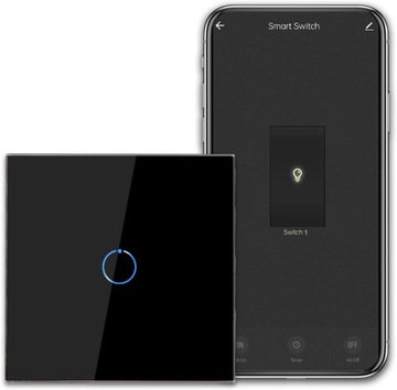 Dotykowy Szklany Włącznik Światła Wi-Fi Alexa Google Assistant Czarny