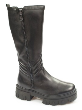 Czarne kozaki na Platformie skórzane buty Workery