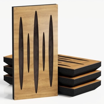 4szt Panele akustyczne PULSAR-MINI-F 25x50x5cm | Dąb MDF -Brązowy