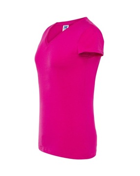 KOSZULKA Damska RÓŻOWA Fucsia w Serek T-Shirt Damski JHK COMFORT V-NECK