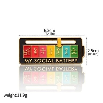 My Social Battery Enamel Pin Funny Interactive Mood Tracker Metal Badges