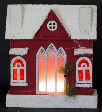 КОТТЕДЖ ДЕРЕВЯННЫЙ ДОМ С КРАСНОЙ ПОДСВЕТКОЙ СВЕТОДИОДНОЙ ПОДСВЕТКОЙ