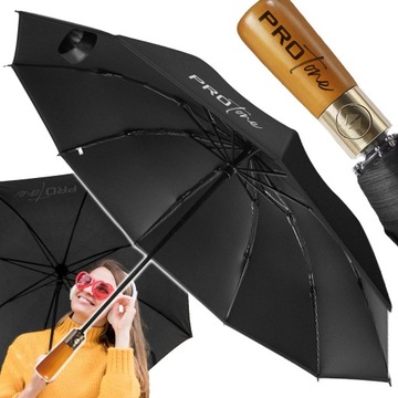 PORZĄDNY Parasol Parasolka AUTOMAT SKŁADANY MĘSKA DAMSKA DREWNIANY UCHWYT
