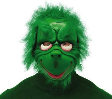 SUPER Maska Grinch Lateksowa 2968 z zielonymi włosami chochlik goblin