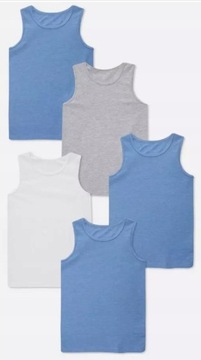 Primark Podkoszulki 5szt 3-4L 104cm Podkoszulek 5pak Niebieskie Podkoszulka