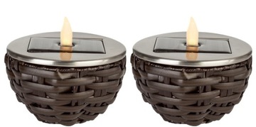 2x LAMPA SOLARNA KULA ratanowa ZNICZ z płomieniem