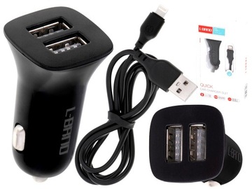 ŁADOWARKA SAMOCHODOWA DO AUTA 2xUSB DŁUGI KABEL DO IPHONE 12W