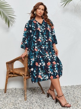 SHEIN CURVE SUKIENKA MIDI W KWIATY KOSZULOWA NIEBIESKA XL 474