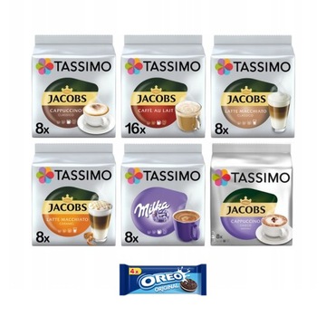 Kapsułki Tassimo Jacobs zestaw kawy mleczne 56szt, 5+1 opakowanie GRATIS!