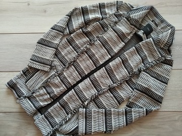 NEXT_SWETER KARDIGAN CZARNO BIAŁY FRĘDZLE_38/M