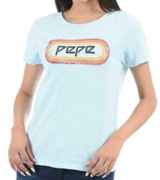 Pepe Jeans niebieski bawełniany t-shirt logo w kolorowej elipsie L