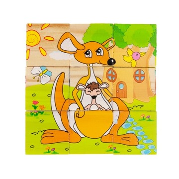 KLOCKI DREWNIANE PUZZLE UKŁADANKA ZWIERZĘTA 6W1