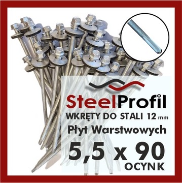 Wkręty do Płyt Warstwowych 5,5 x 90 mm zw 12mm stal metal OCYNK