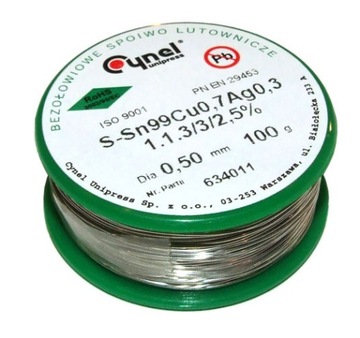 Cyna bezołowiowa Sn99Cu0,7Ag0,3 0,5mm