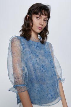 D1T065 ZARA NIEBIESKA BLUZKA ORGANZA Y06__S